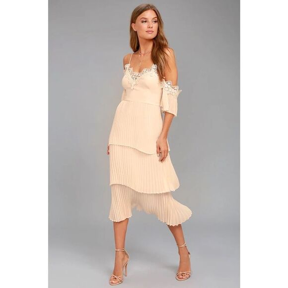 Lulu’s keepsake the label NWT All Time High Nude Lace Off-the-Shoulder Dress - Picture 1 of 11